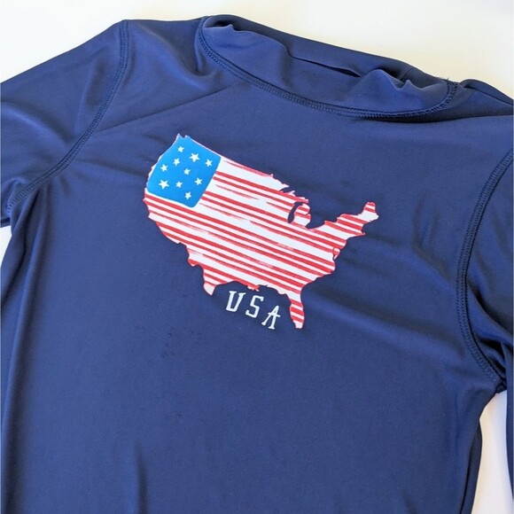 ⭐ Boys Navy Blue USA Cherokee Rashguard Swim Shirt Short Sleeve⭐ - Picture 3 of 4
